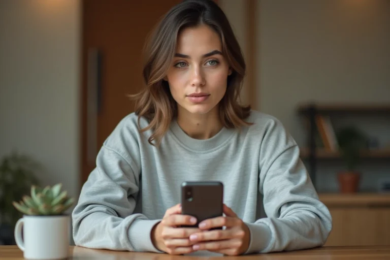 Jeune femme consultant Instagram sur son smartphone pour envoyer une demande d'amis
