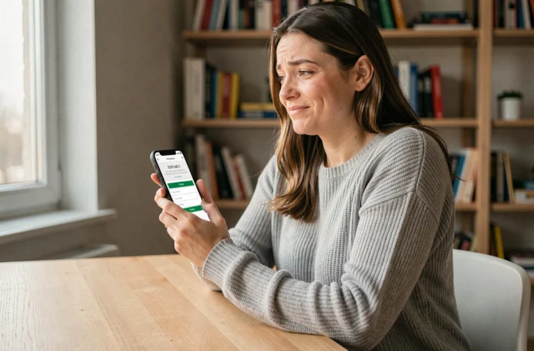 Femme consultant les options de paiement en plusieurs fois sur son smartphone, illustrant le Buy Now Pay Later