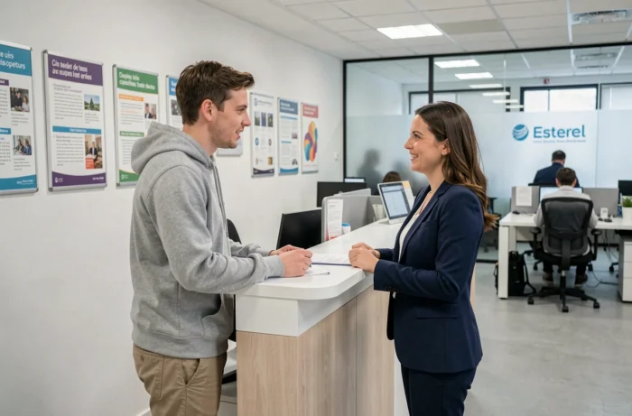 Étudiant en entretien avec un conseiller du service d'accompagnement universitaire Esterel Aix-Marseille