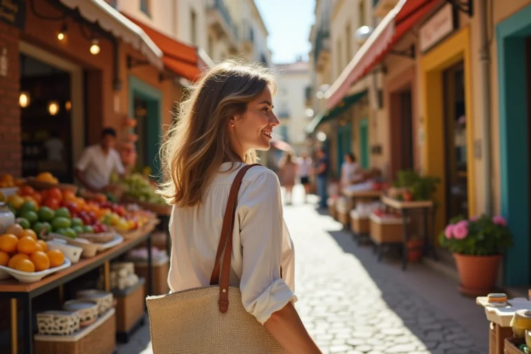 Femme faisant ses courses dans un marché de rue animé à Marseille un dimanche matin